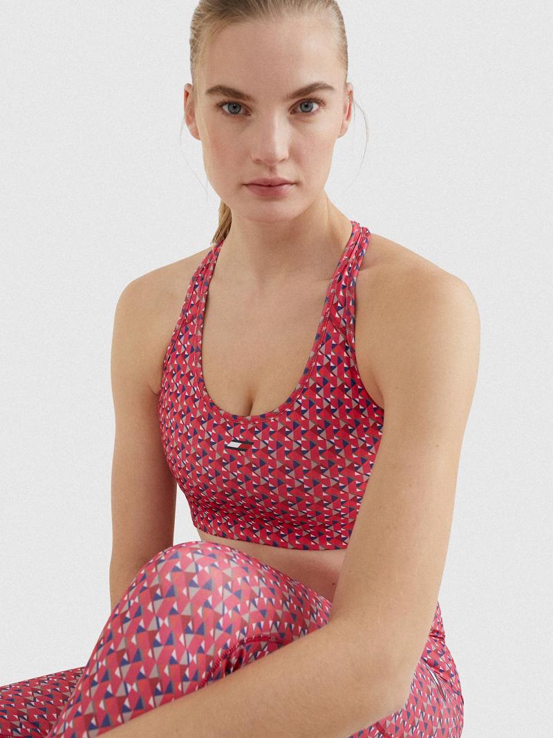 Női Tommy Hilfiger Geometric Print Racerback Sports Melltartók Rózsaszín | HU 521SGL